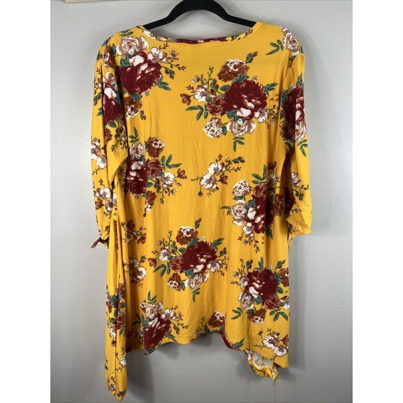 Bobbie Brooks Womens XL Floral Tunic Top Yellow & Burgundy - Picture 1 of 7